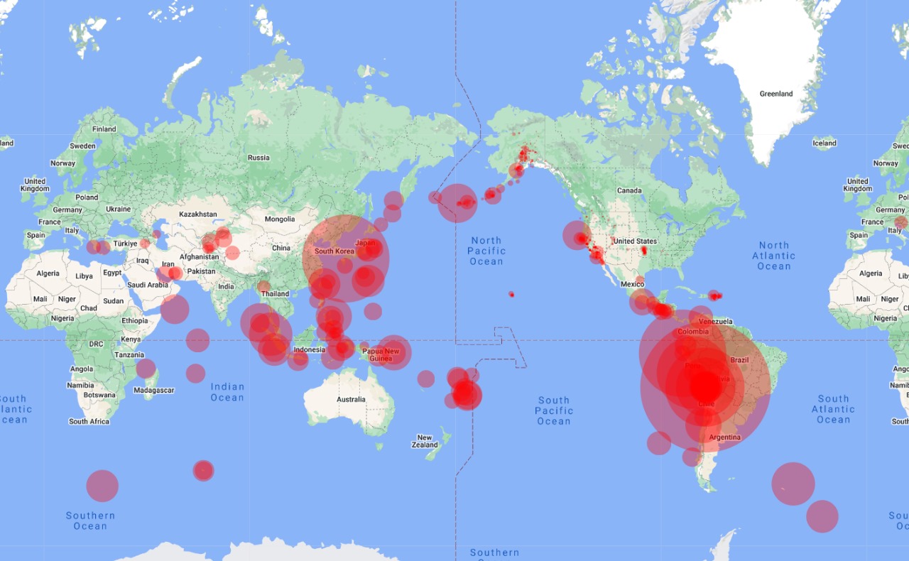 Map showing high earthquake risk zones